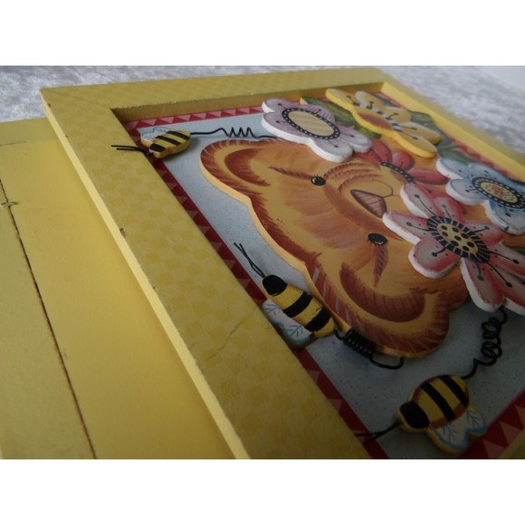 🎁Debra Jordan Bryan Wood Wall Hanging Bear Plaque Corkboard for Notes/Photos - Picture 13 of 16